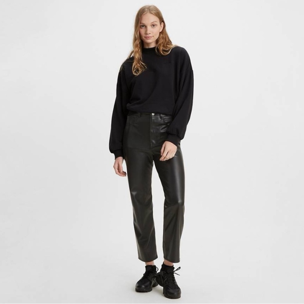 LEVI’S Premium Faux Leather Ribcage Straight Pants, Black, Size 29
